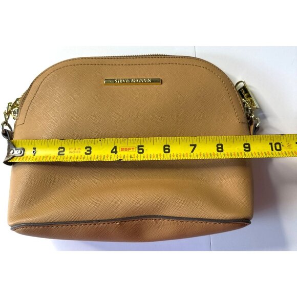 Steve Madden Tan Saffiano Dome Crossbody Bag With Chain Strap & Gold Accents - Picture 13 of 15